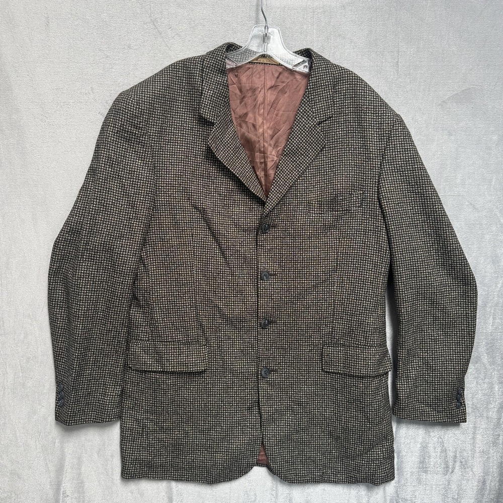 J Riggings Sport Coat Mens‎ 42L Brown Silk Wool Check Tweed 4 Button Jacket